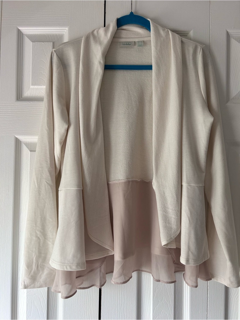 LOGO Lounge Open Front Cream Layered Chiffon Hem Cardigan